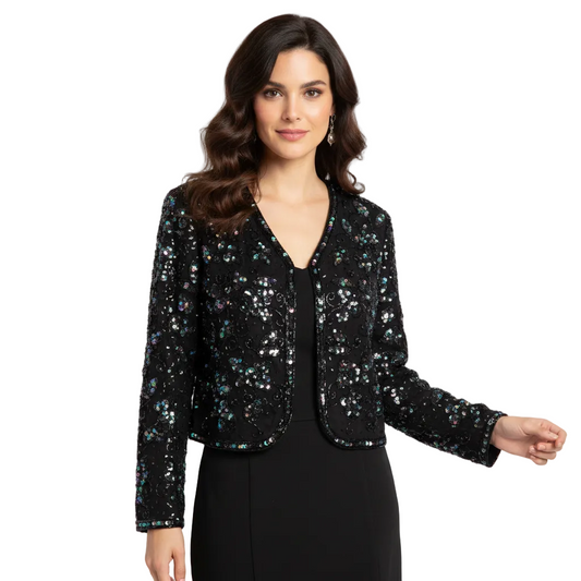 Gold Eagle black sequin/beaded jacket, size 10