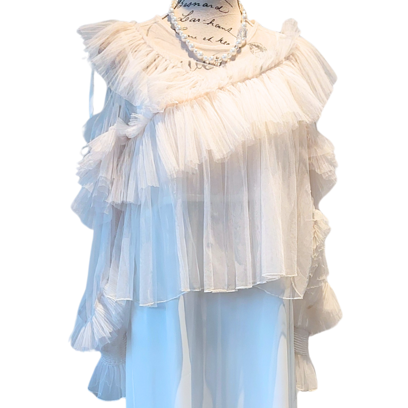 Cream/ beige frilly tulle top, size 12/14