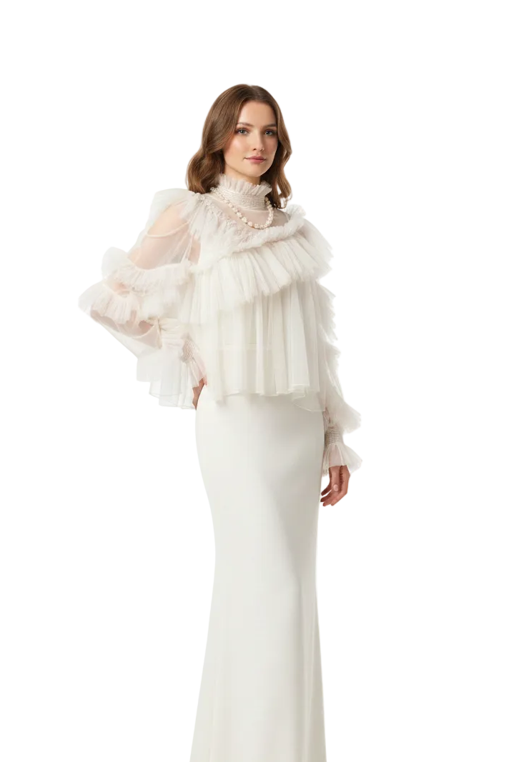 Cream/ beige frilly boho tulle top, size 12/14