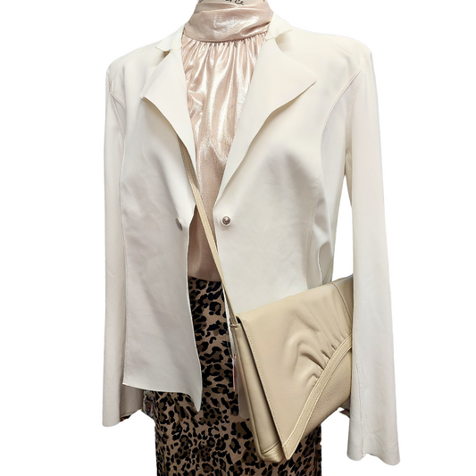 High ivory jacket, size 12/14, retail $1100