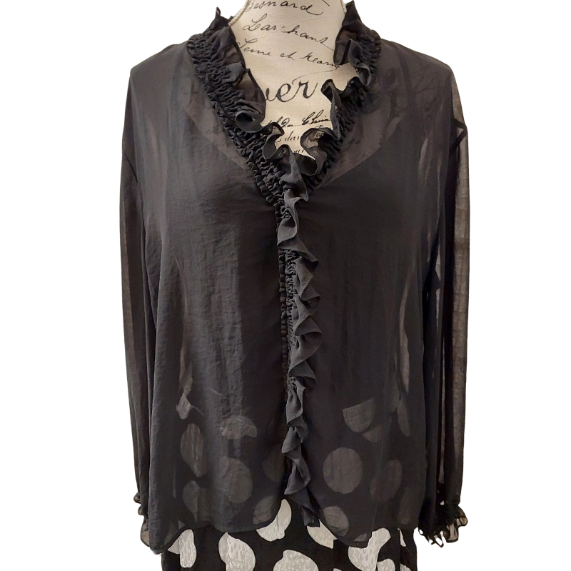 Moochi black chiffon top, size 14