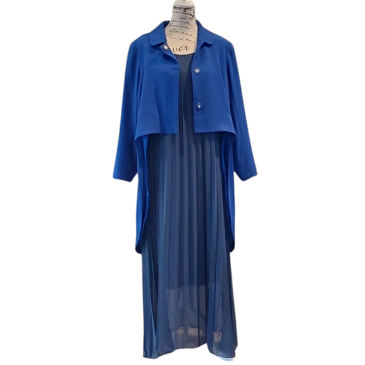 Cocobelle navy pleated maxi  formal dress + Annah S jacket, size 18