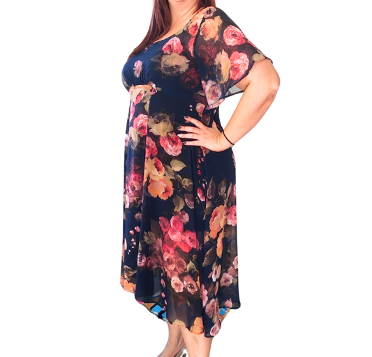 Annah S navy floral dress-L/16-HIRE