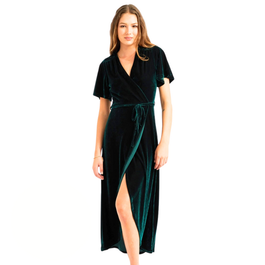 Green velvet dress, size 16/18-HIRE