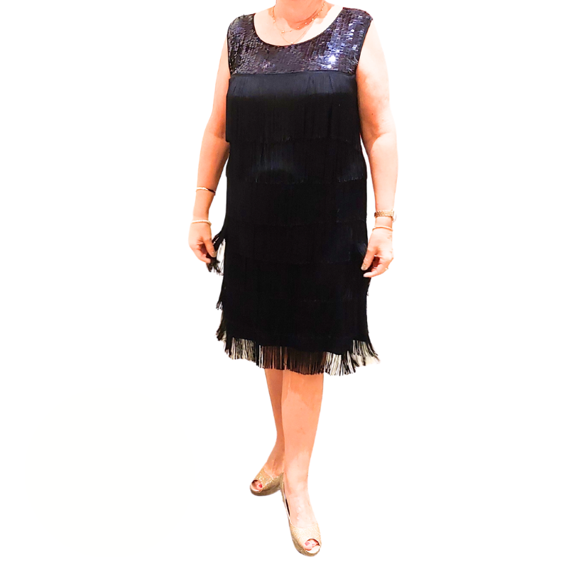 NEW Roman navy sequin top tassel dress, size 14-16-HIRE