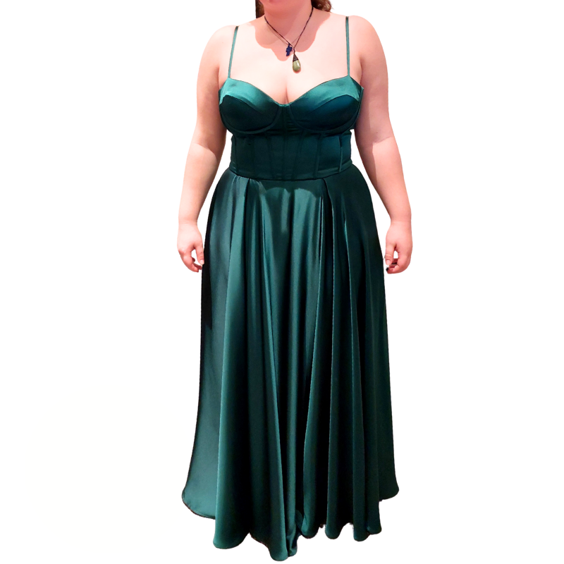 Ladivine By Cinderella Divine green satin silk dress, size 16-HIRE