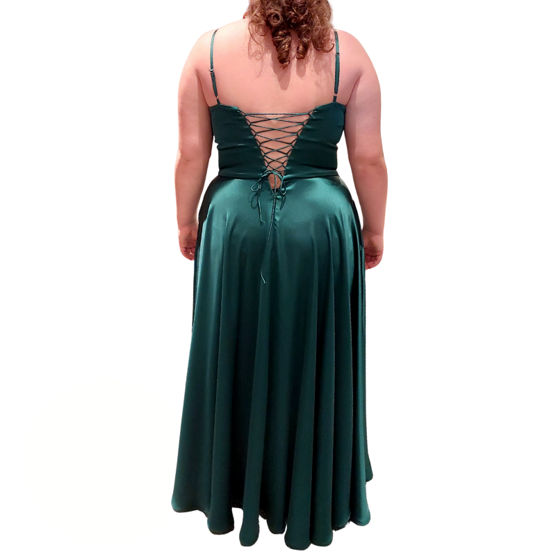 Ladivine By Cinderella Divine green satin silk dress, size 16-HIRE