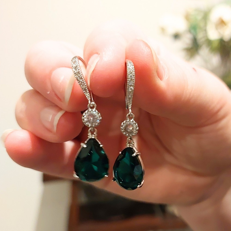 NEW green quartz crystal silver pendant/plated earrings