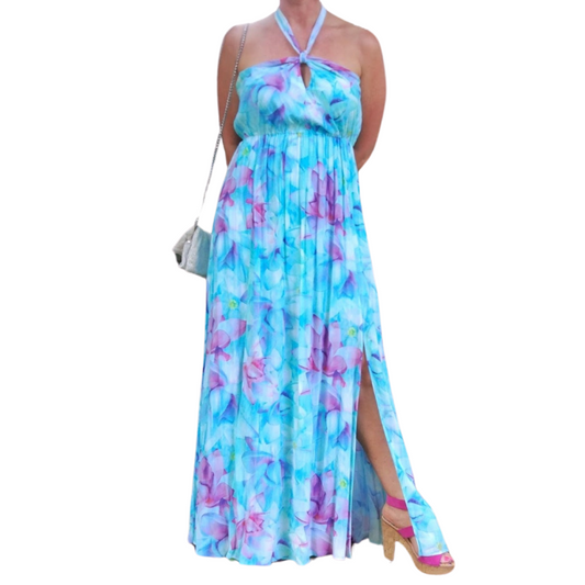 Aqua blue flora Summer maxi dress, size 8