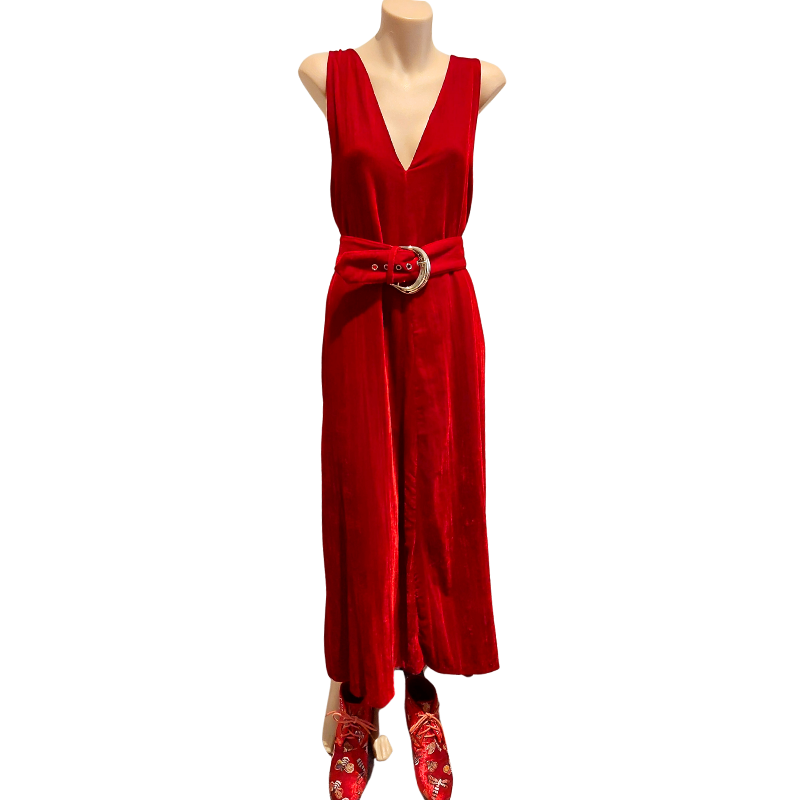 Ruby red velvet dress, size 6-HIRE