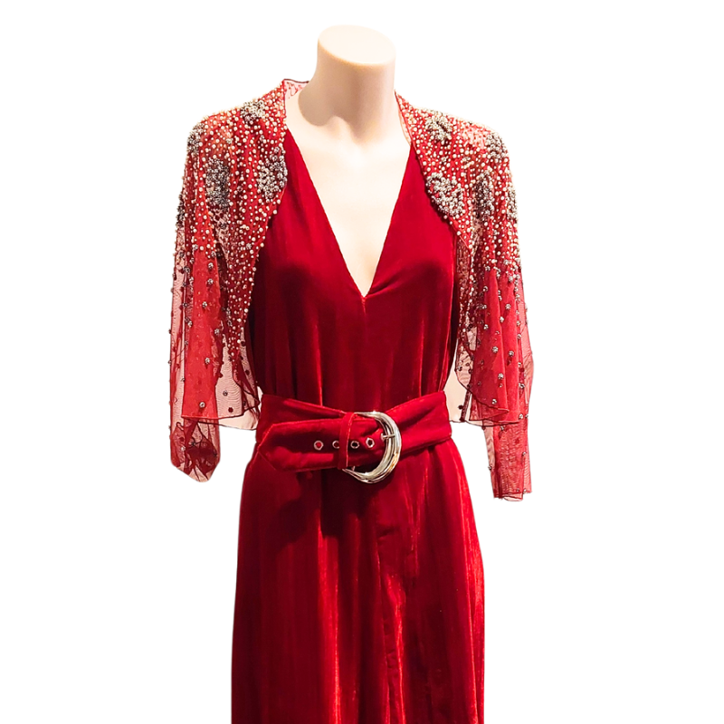 Ruby red velvet dress, size 6-HIRE