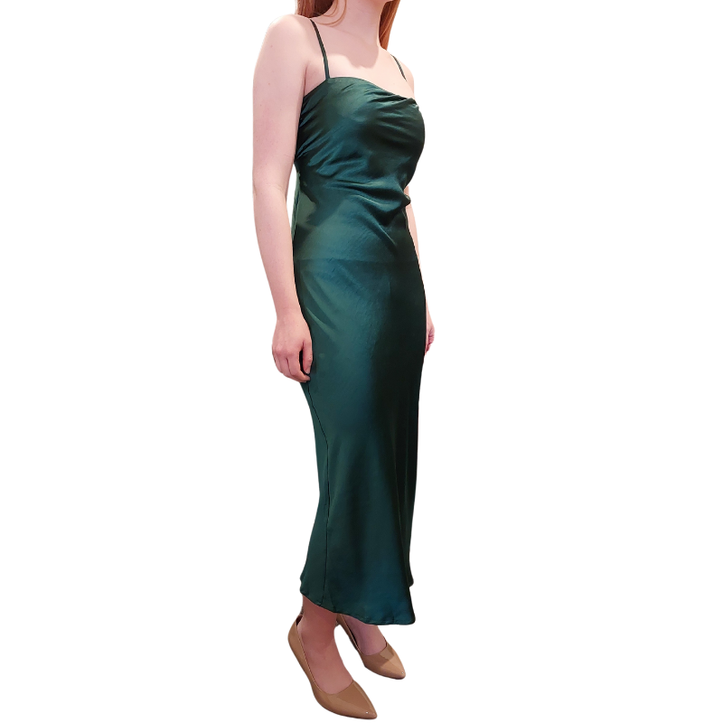 Beginning Boutique emerald green satin silk dress, size 8-HIRE