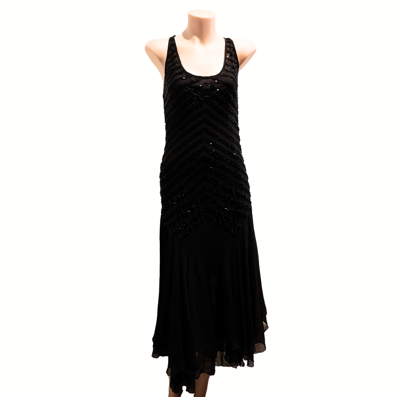 Black silk beaded dress, size 8