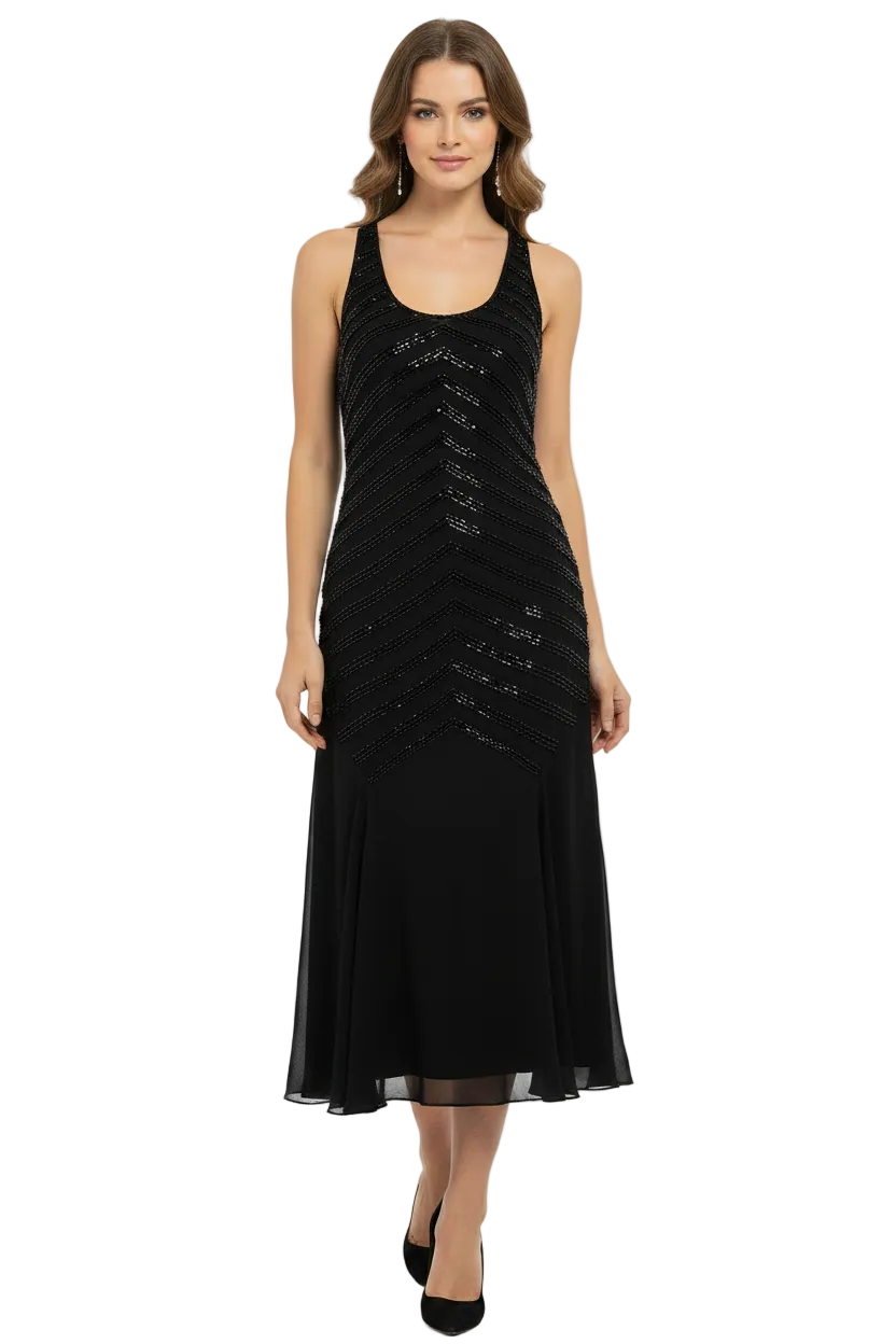 Black silk beaded dress, size 8