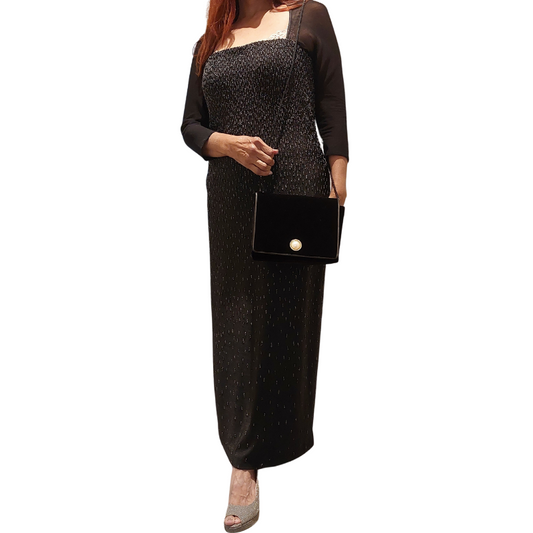 Nadine black sheer 3/4 sleeve formal dress, 12