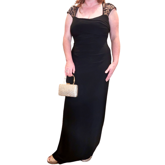 Ralph Lauren black formal/ ball dress, size 14-HIRE