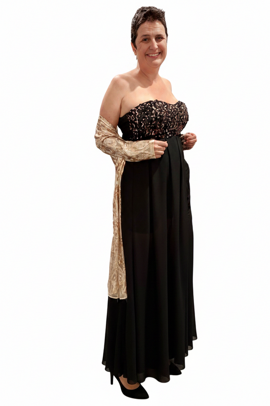 Black & rose gold sequin dress, size 14-HIRE