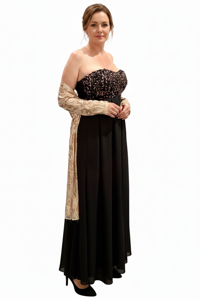Black & rose gold sequin dress, size 14-HIRE