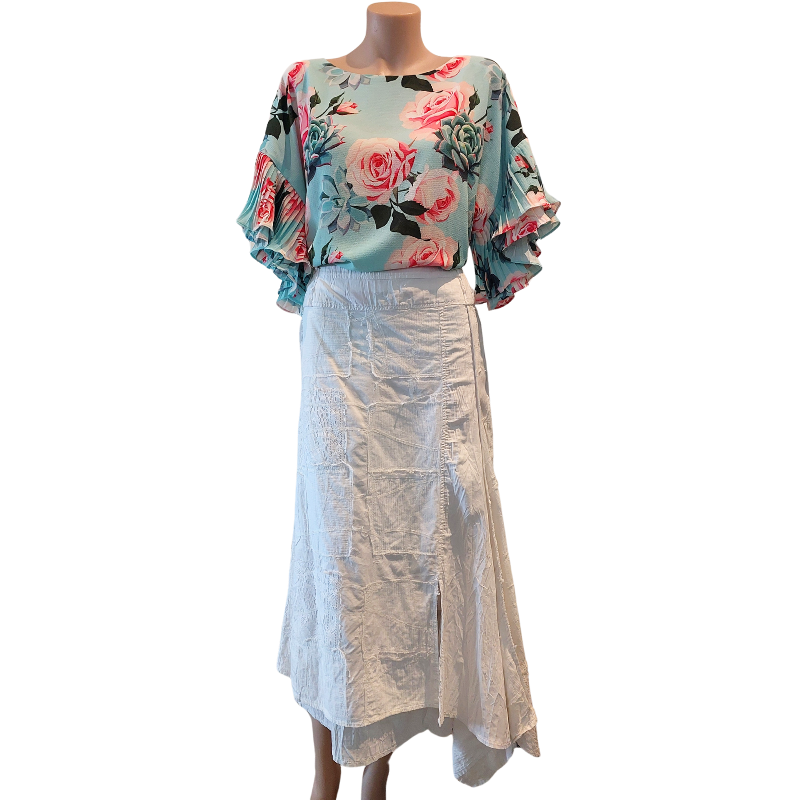 NEW Annah S aqua floral blouse/top, size S 10/12