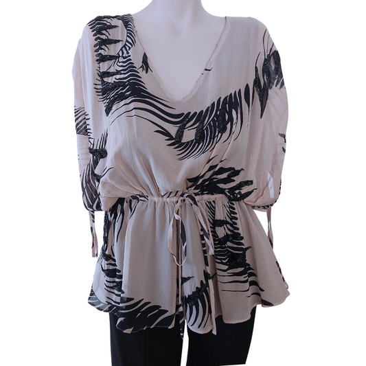 Seduce beige/black silk top, size 10