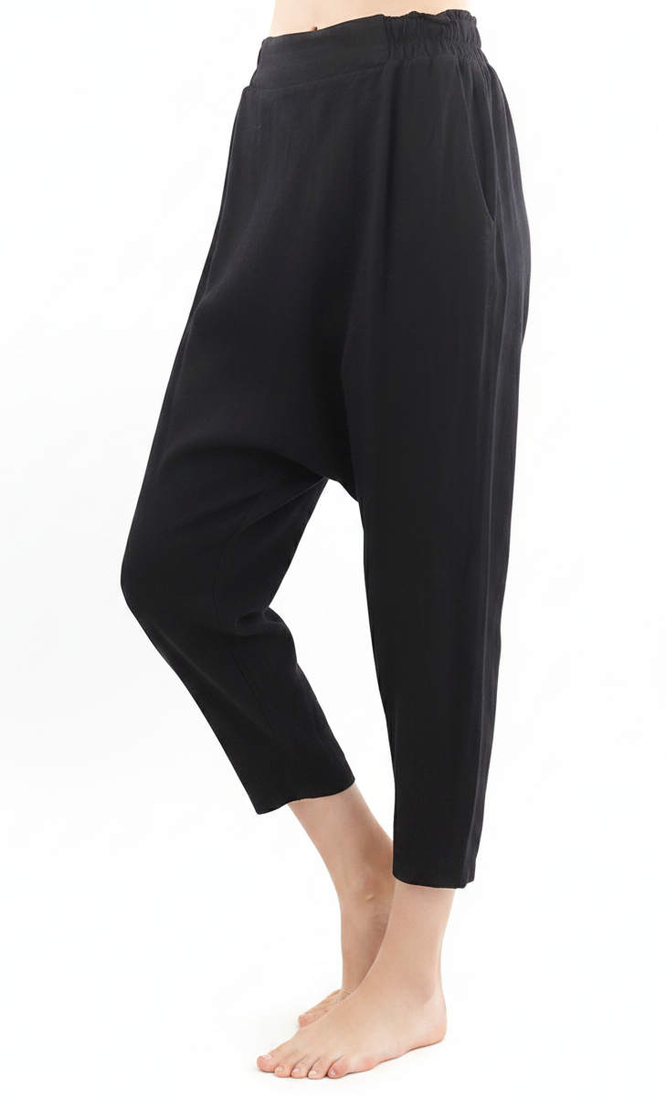 eb & eve black viscose linen drop crotch pants, size 10