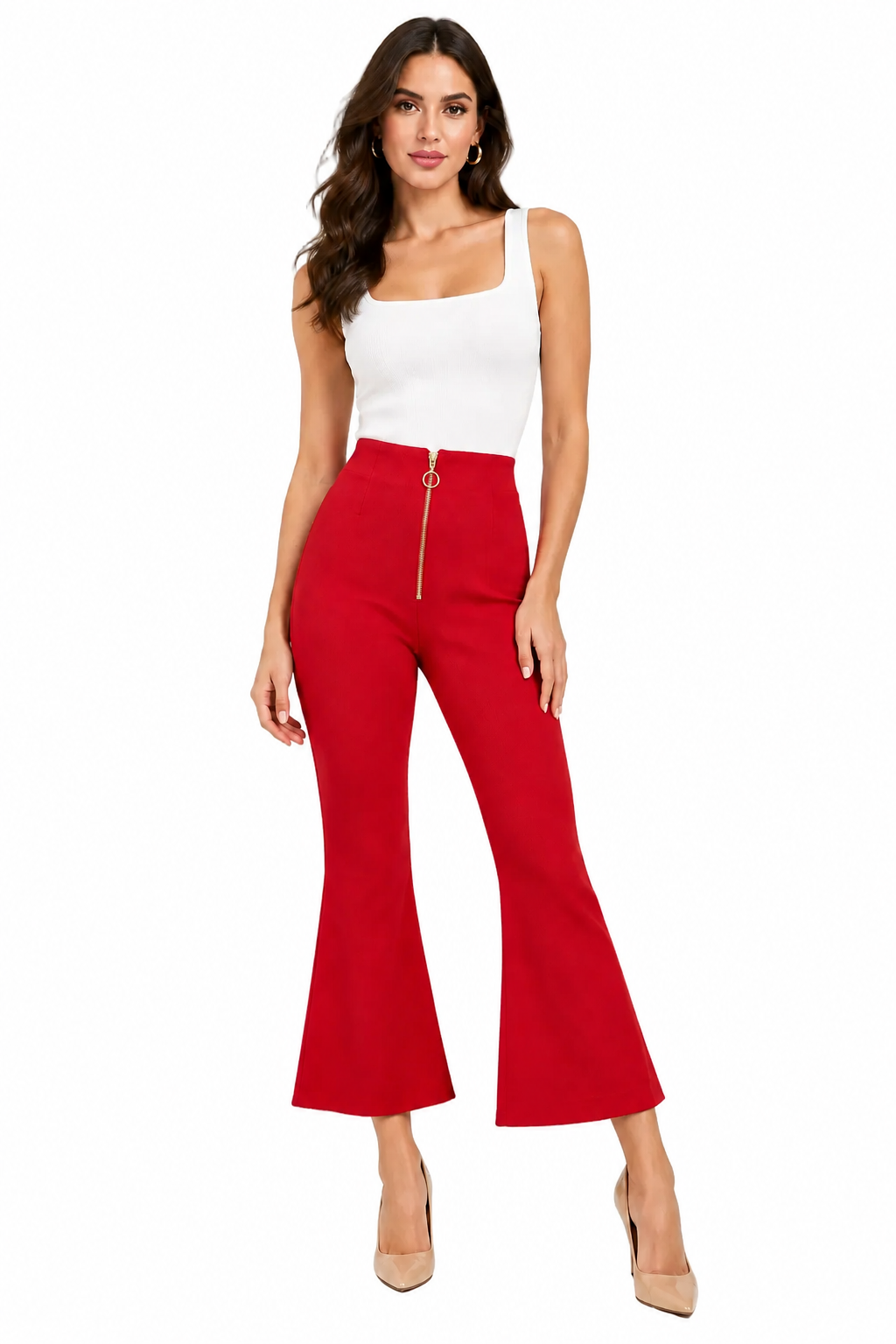 Red bell bottom cropped 70's pants, size 10