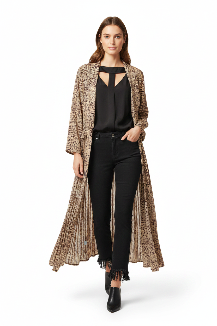 Amaya tan leopard layering coat, size XS, fits 8/10