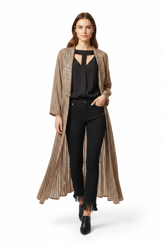 Amaya tan leopard layering coat, size XS, fits 8/10