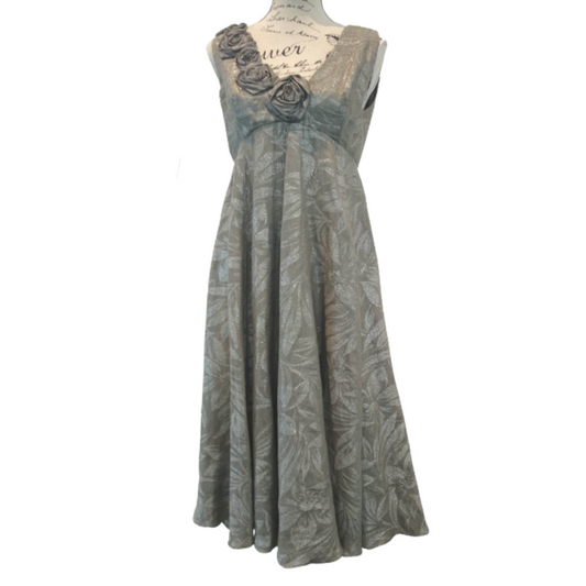 Annah S khaki silver linen dress-10