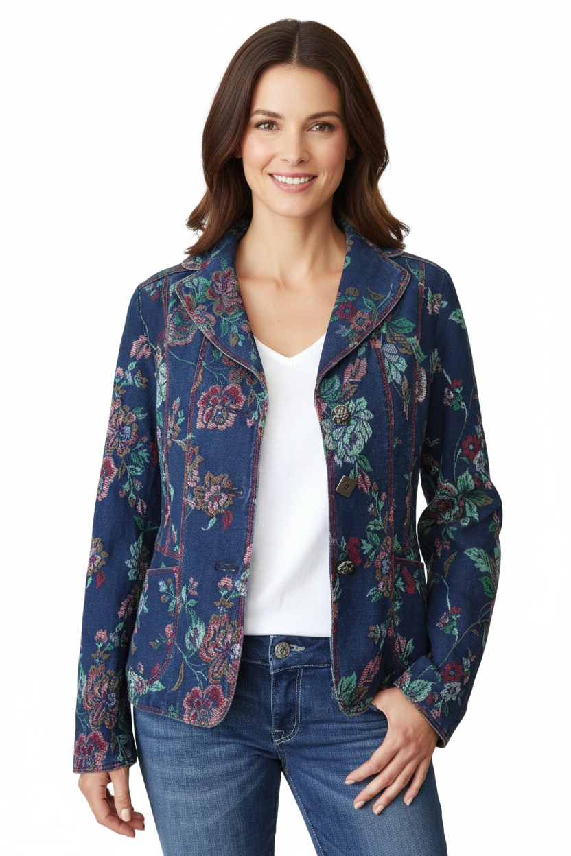 PS Blue International blue denim floral jacket, size 10