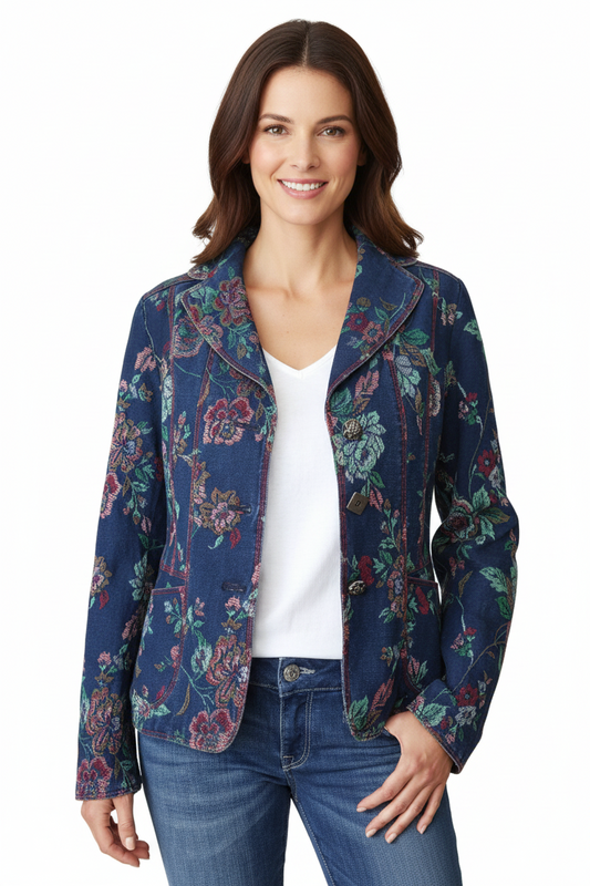PS Blue International blue denim floral jacket, size 10