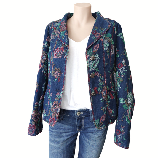 PS Blue International blue denim floral jacket, size 10