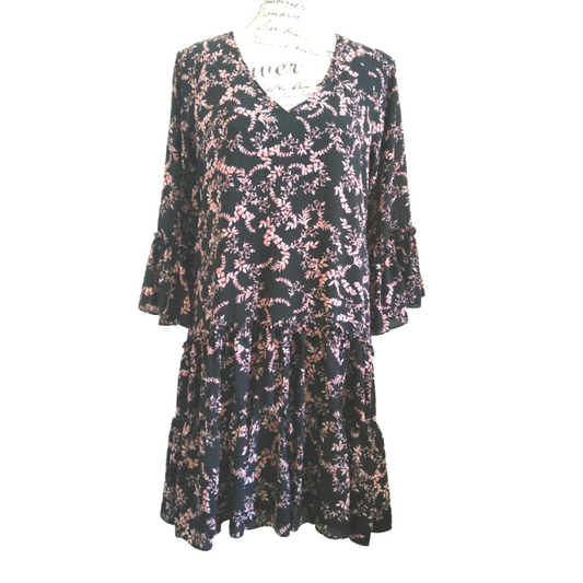 Seed black pink floral dress, size 8