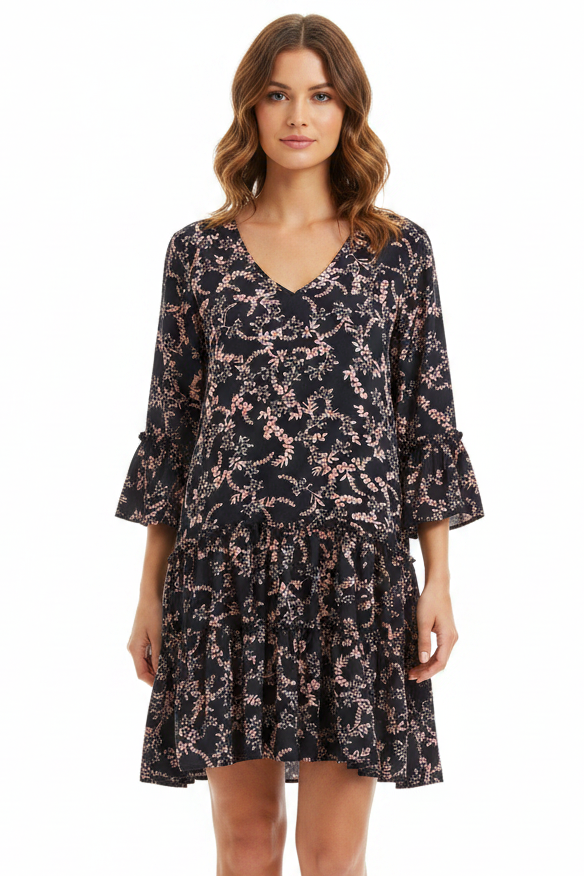 Seed black pink floral mini dress, size 8
