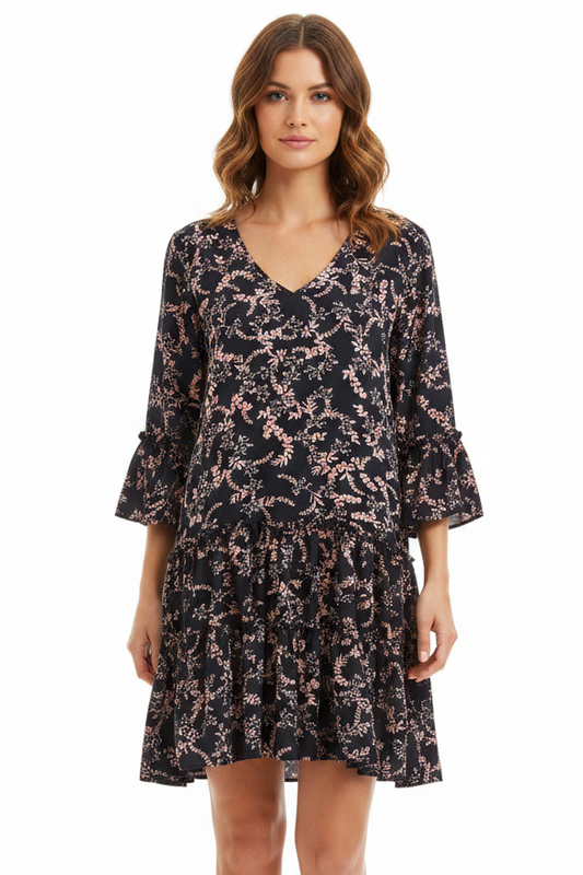 Seed black pink floral mini dress, size 8