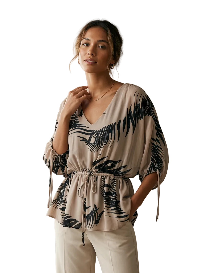 Seduce beige/black silk top, size 10