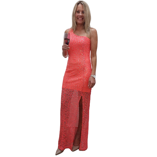 NEW What Woman Want neon melon sequin dress, size M/10