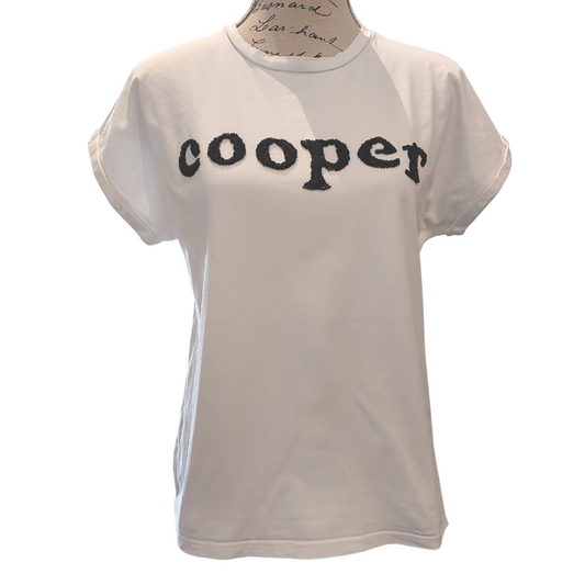 Cooper black beaded white T shirt / top, size S 10