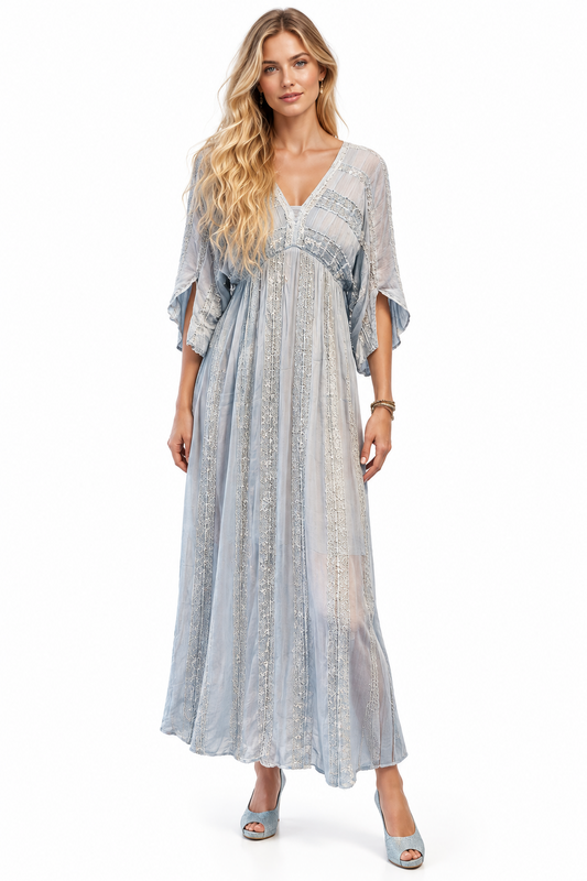 Light blue silver thread formal/party dress, size 8-10