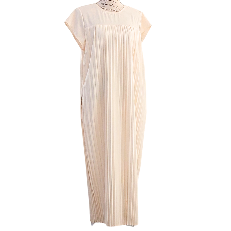 Cream pleated skirt maxi dress, size 10-12