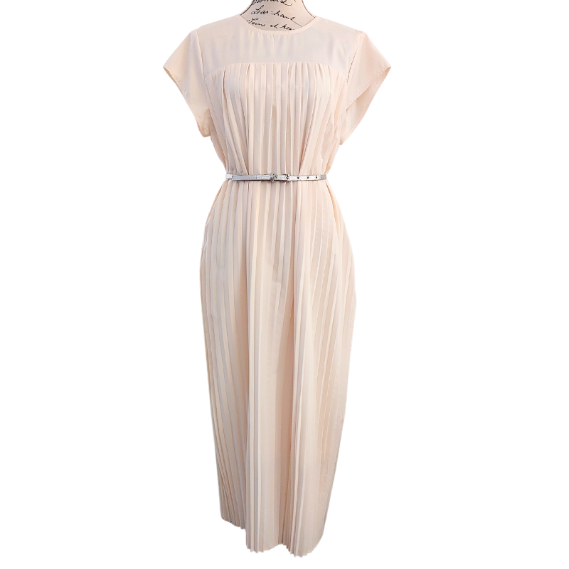 Cream pleated skirt maxi dress, size 10-12