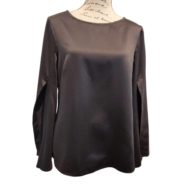 Closet split sleeve silky black top, size 12