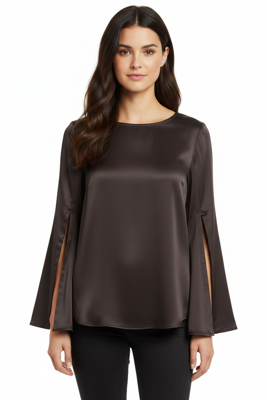 Closet split sleeve silky black top, size 12