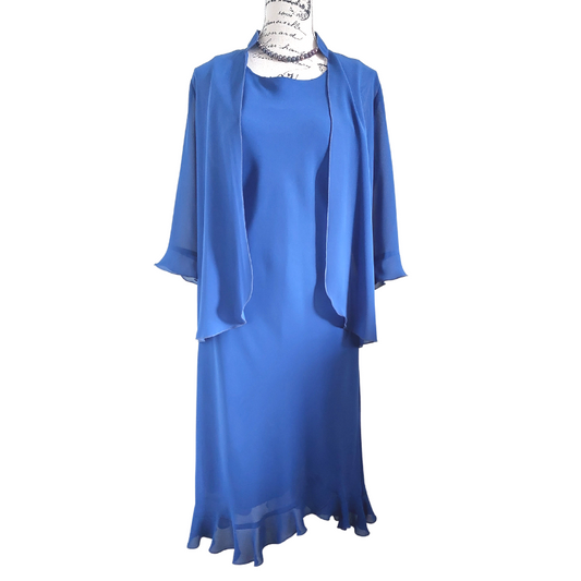 NEW L'Official blue chiffon dress & shrug, size 14