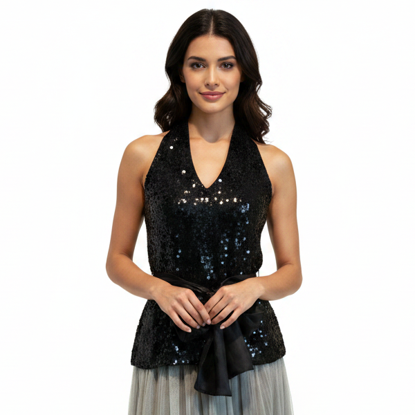 HIRE-World Vintage black sequin top size 10/12