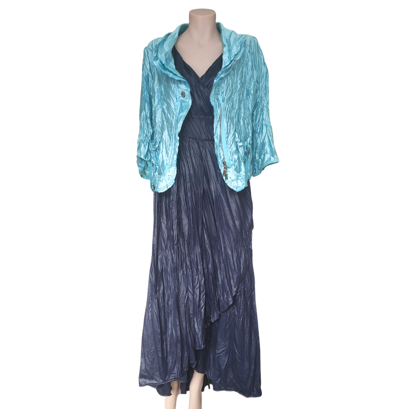 Annah S navy wrap dress/ aqua jacket size L /14-HIRE