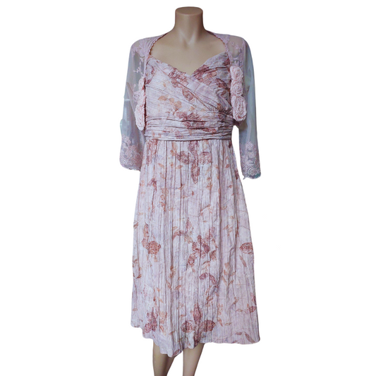 Cute pink dress/Annah S shrug, size 10-12