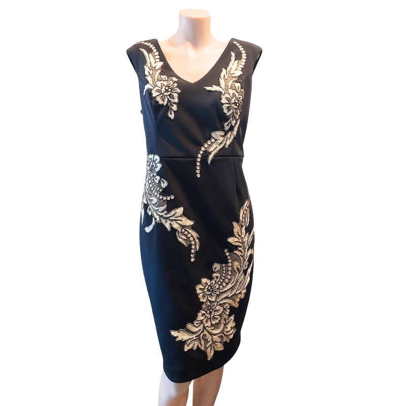 Phase Eight black /gold cocktail dress, size 12