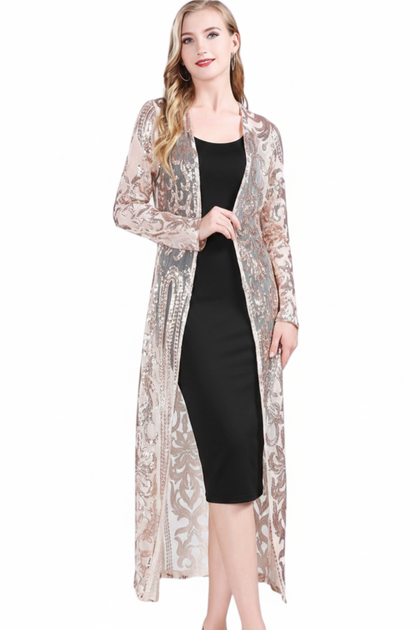 HIRE-Rose gold sequin coat, size 14-16