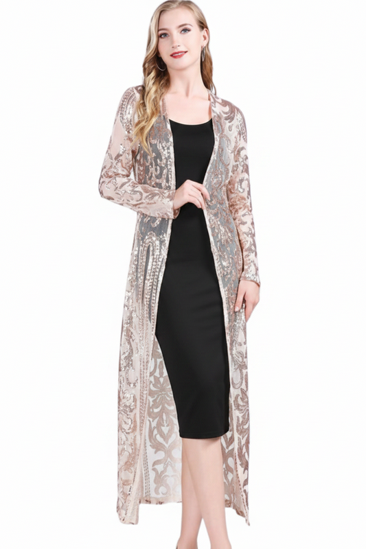 HIRE-Rose gold sequin coat, size 14-16
